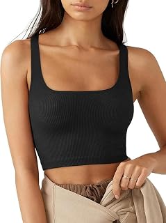 Women's Tank Top Summer Crop Sexy Sleeveless Square Neck Tank Baselayer Shirt Short Sport Slim Tank Tops Casual Elegant Solid Color T-Shirt Sweatshirt