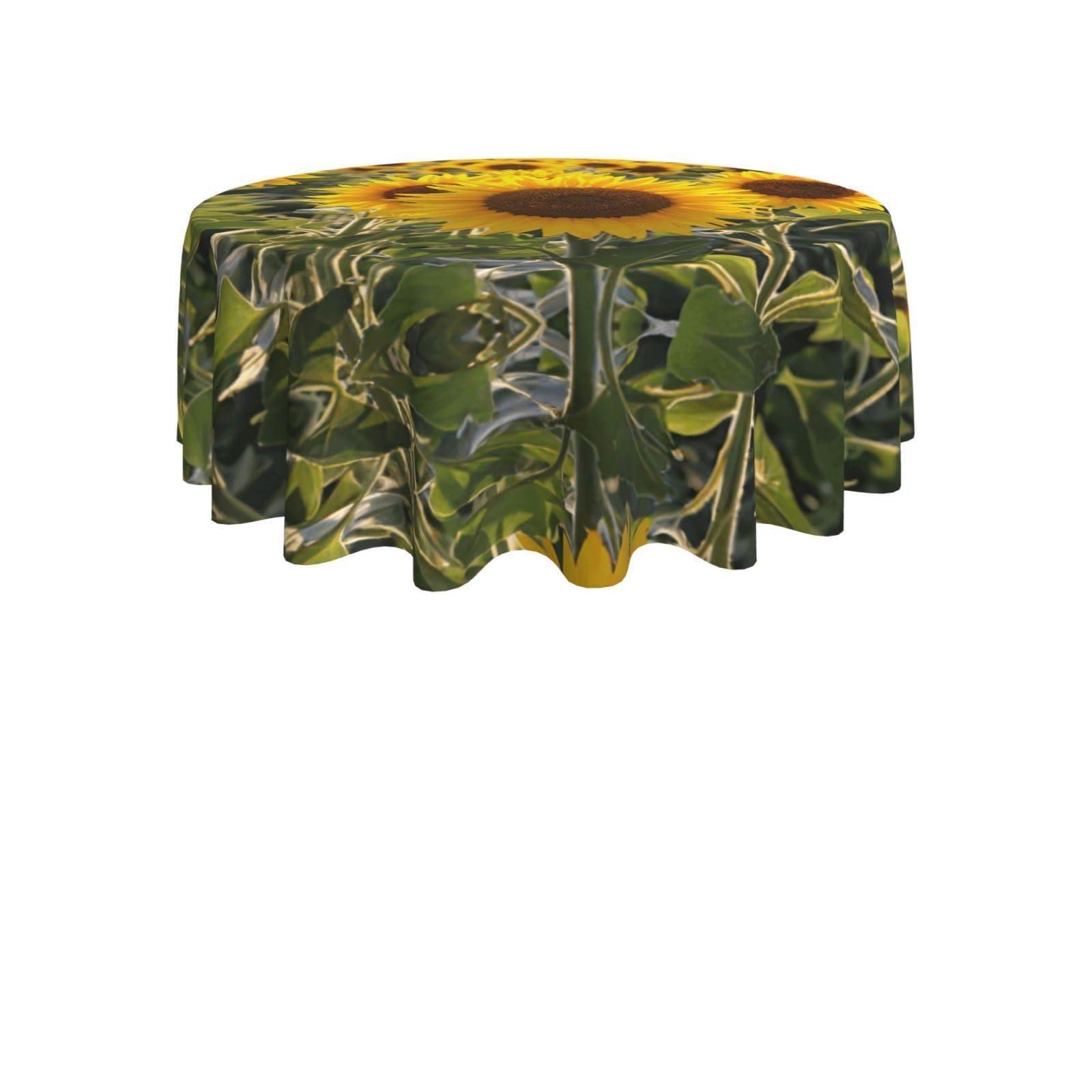 ENGhjes Yellow Sunflower Floral Print Round Tablecloth 60in Washable Stainproof Polyester Cloth for Kitchen Idea