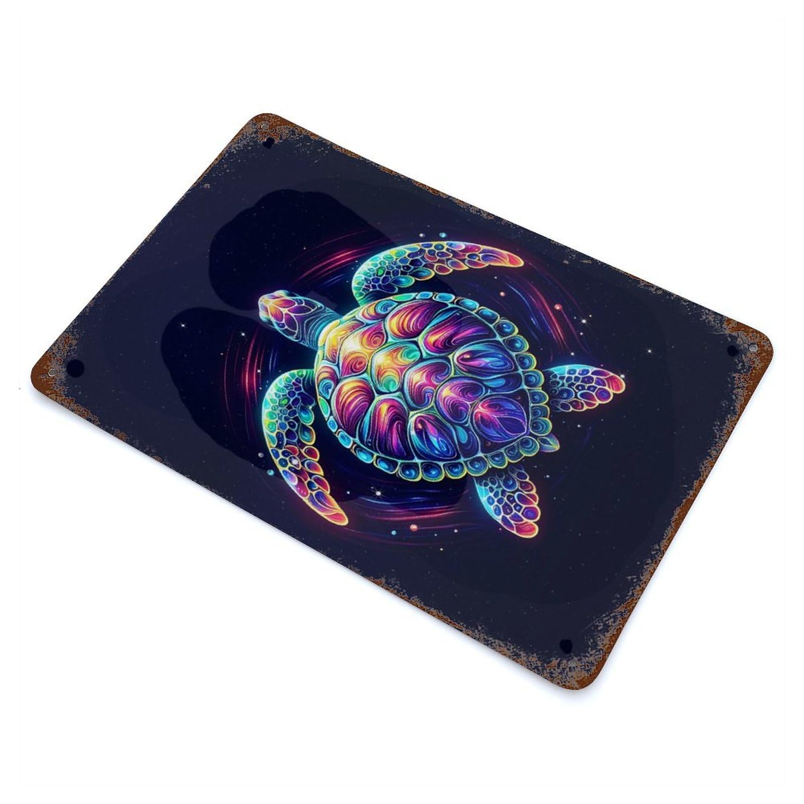 Vintage Rust Metal Sign with Colorful Sea Turtle Design 11.8"x7.9", for Shed, Workshop And Garage Wall Decor, Classic Wall Plaque