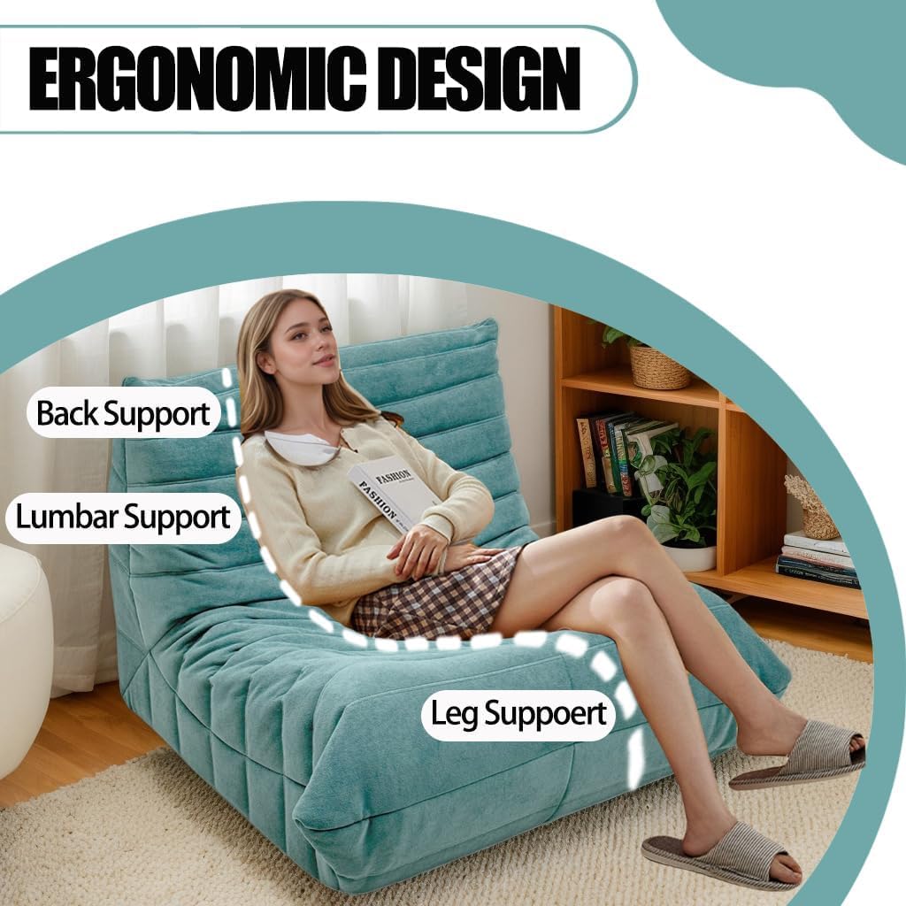 MEISIMAN Bean Bag Chairs for Adults, Beanbag Green Chair - Floor Chairs with Back Support, Fleece Comfy Chairs & Memory Foam Chair, Reading Lazy Sofa for Living Room, Bedroom, Corner