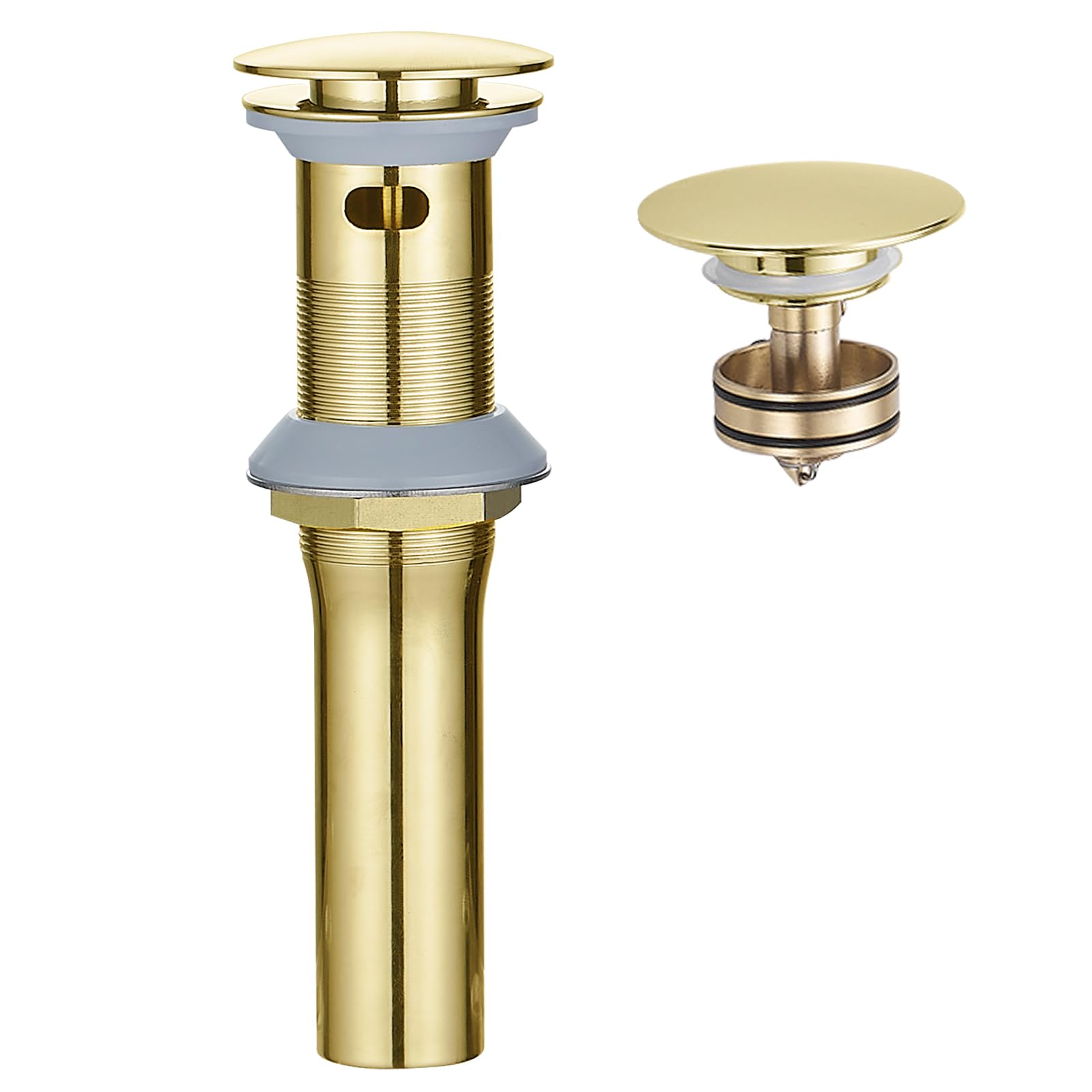 Nfusrxmbk Golden Bathroom One-Piece Pop Up Drain Assembly With Strainer Sink Drain Stopper With Overflow For Bathroom Vessel Vanity Faucet Sink Brushed Gold