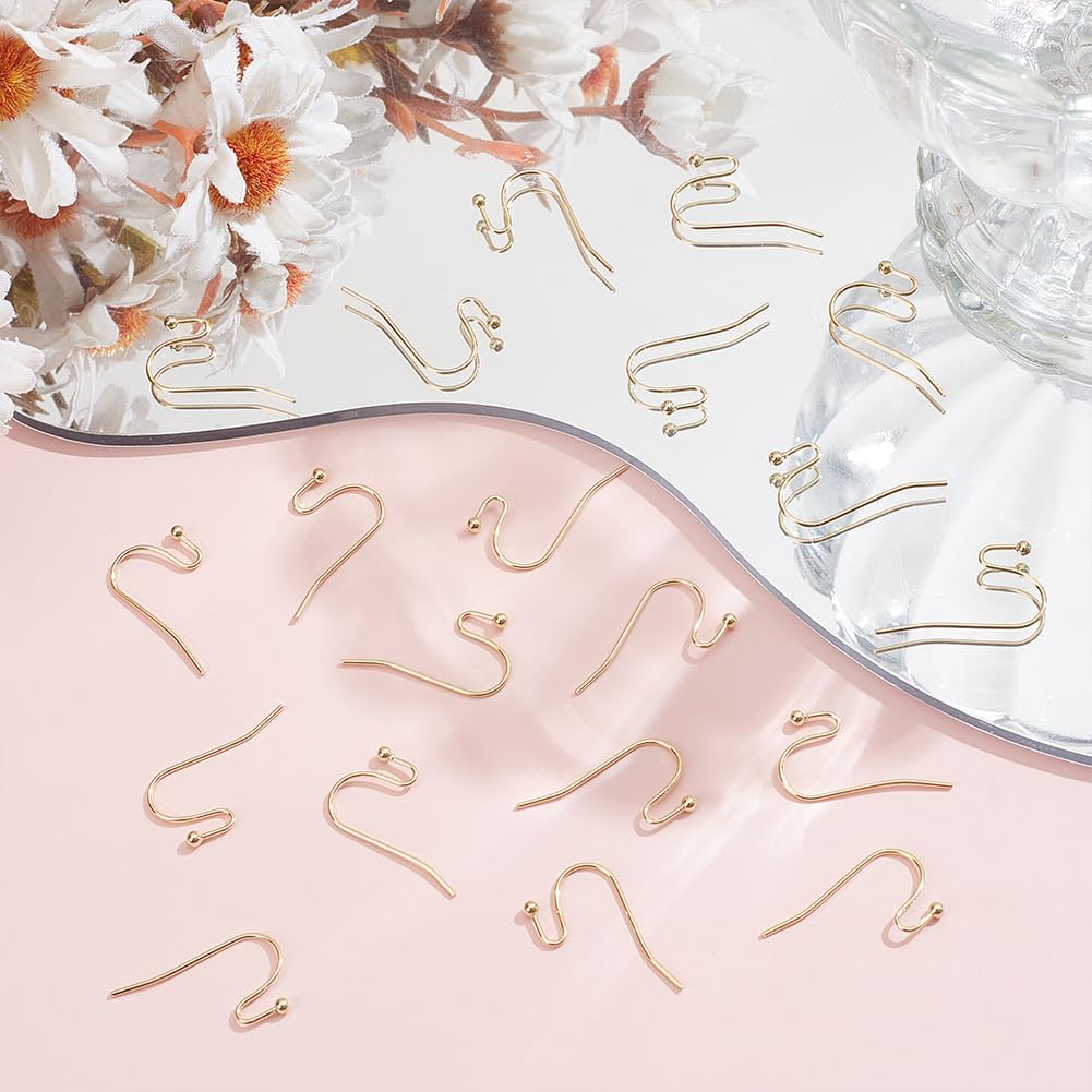 200Pcs 18K Gold Plated French Earring Hooks Stainless Steel Earring Hooks Ear Wires Fish Hook Ball End Ear Wires for Drop Dangle Ears Findings Parts Jewelry Making DIY Craft Supplies image 4
