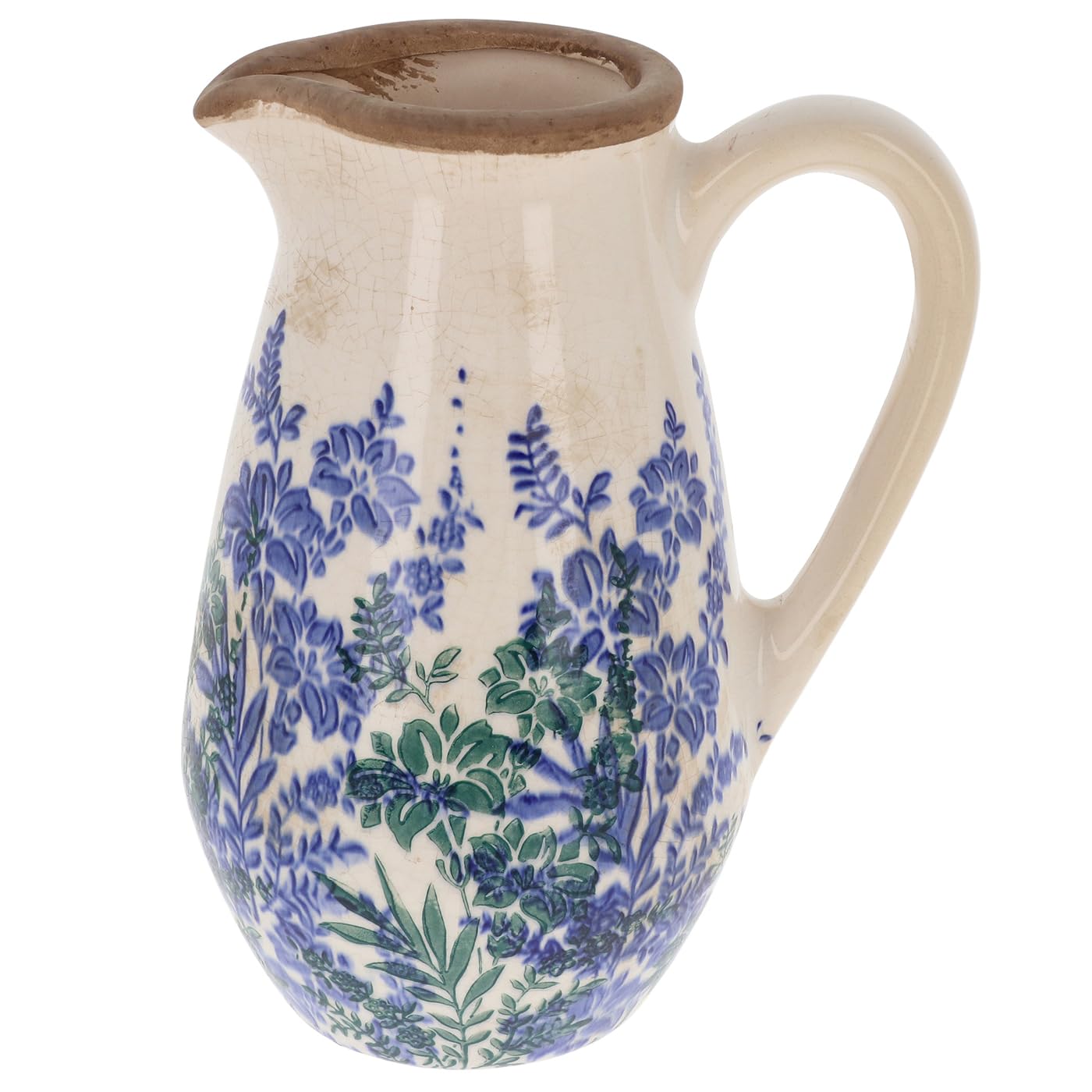 Shudehill Giftware Blue Indigo Garden Floral Crackle Effect Vase - Pitcher, Traditional, Handle Or Bouquet Designs (Pitcher)