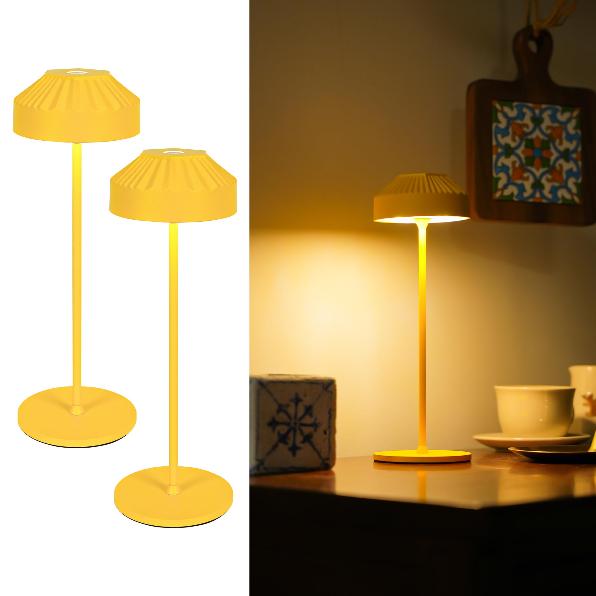 LuminexDesigns Pack de 2 Lámparas de Mesa LED Inalámbricas Recargables, Táctiles Regulables con 3 Temperaturas de Color y Memoria, Mini Lámparas de Mesita en Metal Pesado para Dormitorio