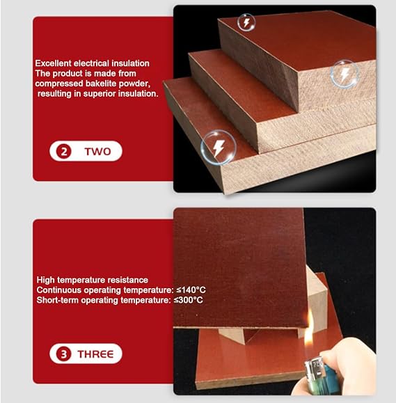 Phenolic Bakelite Sheet Cloth Reinforced Phenolic Laminate 400mm x 400mm x 6mm for Electrical Panels, Distribution Boards and Industrial Enclosures,3mmx100mmx200mm 4pcs