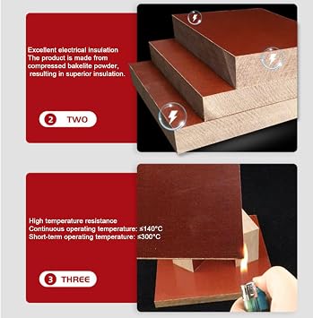 Phenolic Bakelite Sheet Cloth Reinforced Phenolic Laminate 400mm x 400mm x 6mm for Electrical Panels, Distribution Boards and Industrial Enclosures,3mmx100mmx200mm 4pcs