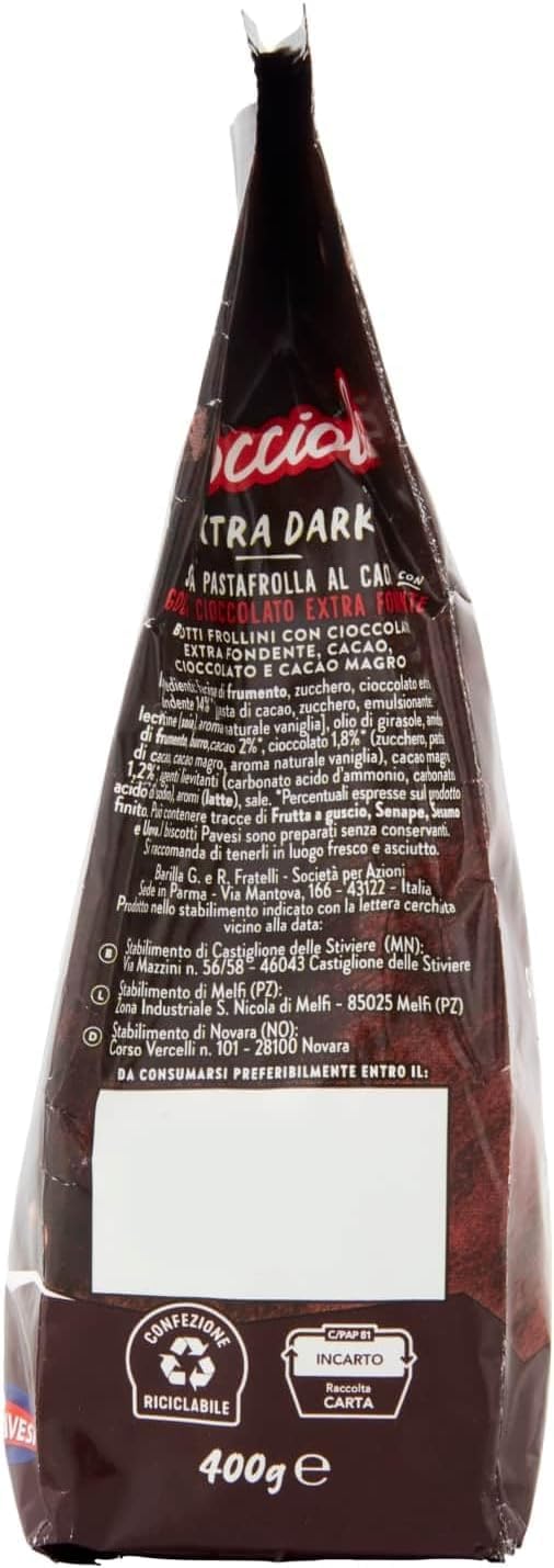 Italian Gourmet Biscuits Italiens Gocciole Extra Dark Pavesi – Cookies au chocolat noir intense, spécialité italienne pour petit-déjeuner et goûter, lot 12 x 400 g (4,8 kg) + Italian Gourmet Polpa