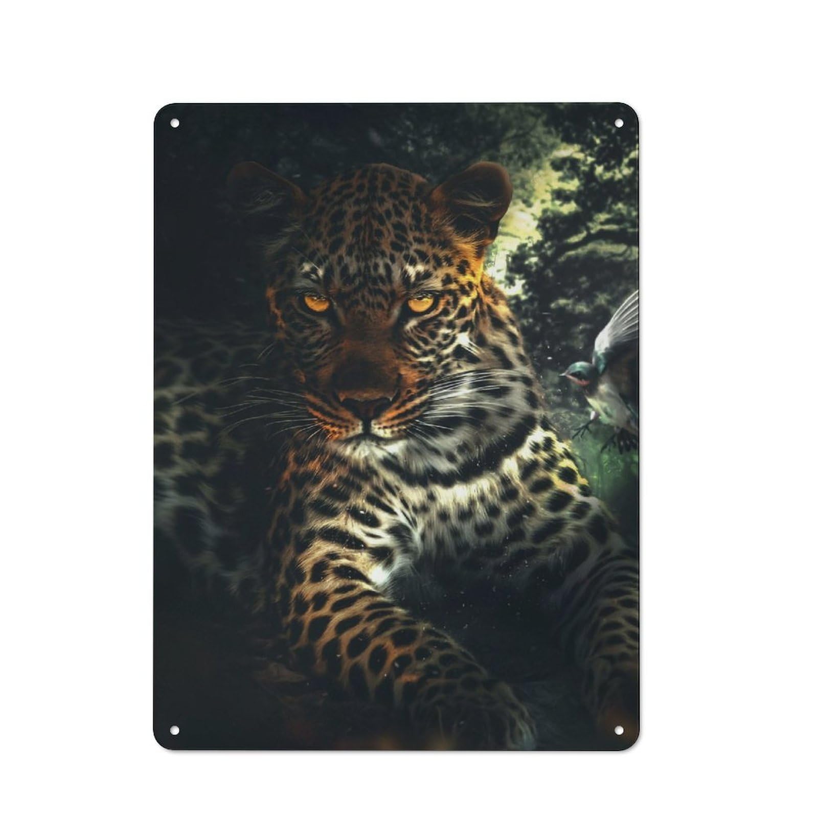 Junmoney Leopard And The Bird Metal Plaque 40X30cm With For Hallway Wall, Rustic Decor, For Garage, Workshop And Man Cave Decoration
