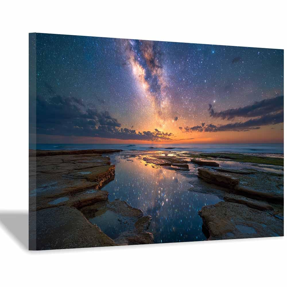 DMZPKZB Nature Canvas Wall Art Decor Milky Way Beaches es Viewss Landscape Poster,For Office, Bedroom,Bathroom,Living Room,Corridor,Classroom,for Home Decoration(Multicolor)-20x30cm Framed