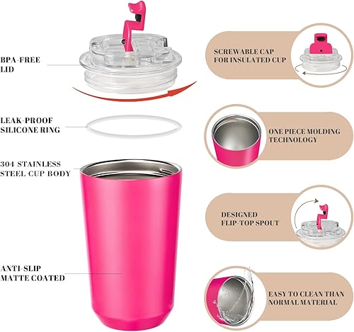 Miniatura 145 de Puraville Insulated Tumblers with Lid, 14 oz Travel Coffee Mug Stainless Steel Vacuum Cup, Leak Proof Reusable Double Walled Coffee Tumbler for Iced