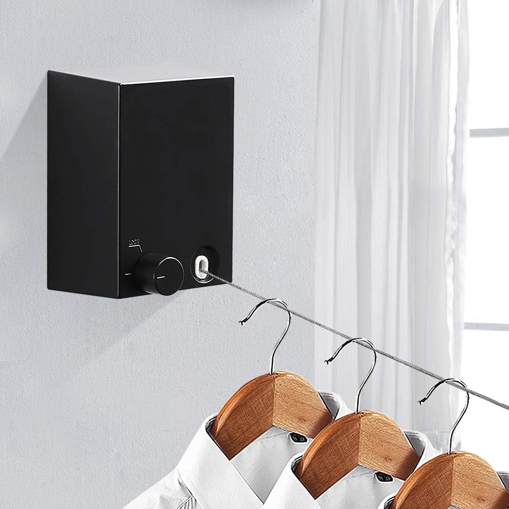 Hoimpro Retractable Clothesline with Adjustable Stainless Steel Rope String Hotel Style Heavy Duty for Bathroom, Wall Mounted Laundry Drying Line for Shower, 13.8 Feets Indoor Clothes Line, Black