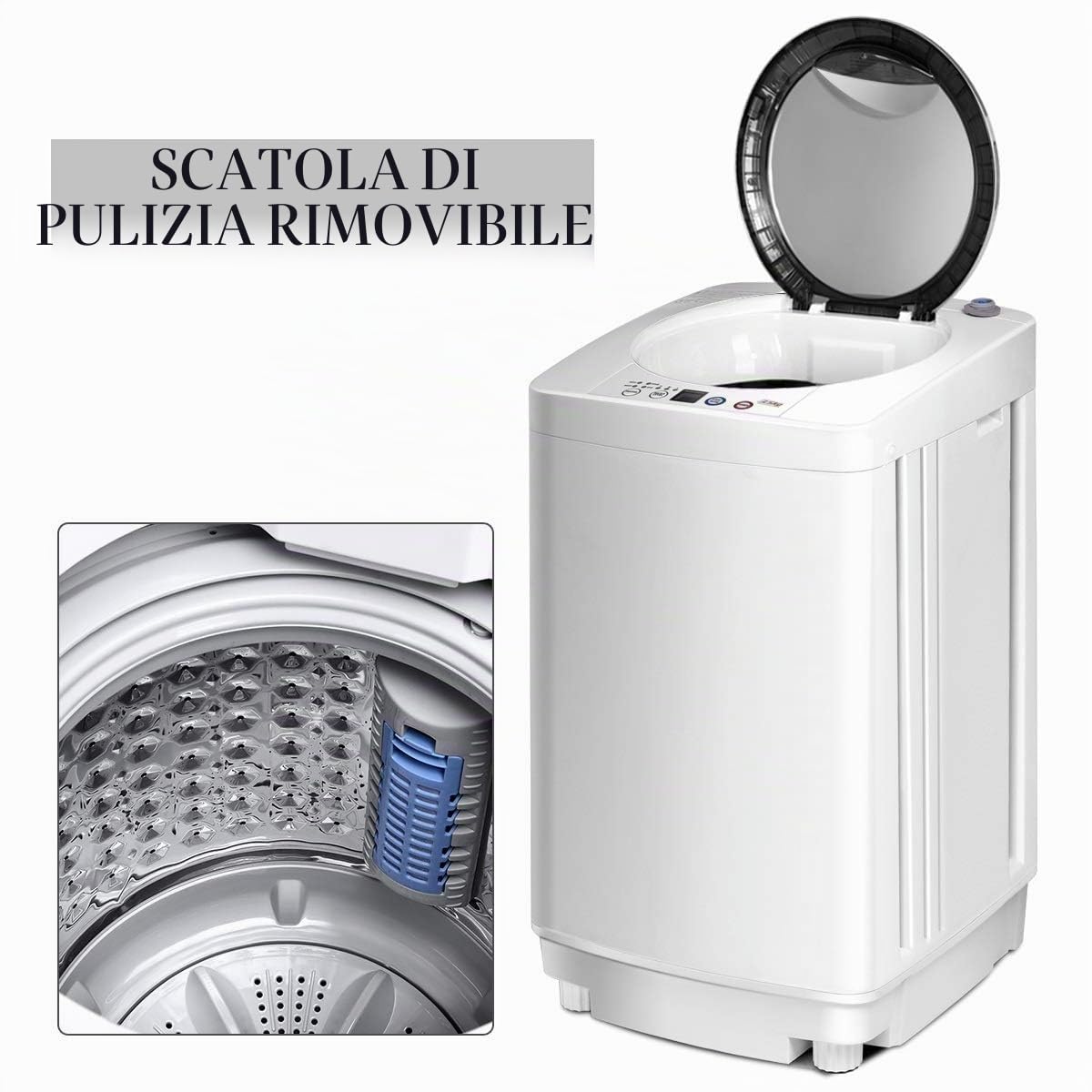 FANTASK Lavatrice completamente automatica, 3,5 kg, mini lavatrice con centrifuga, 6 programmi, 240 W, con pompa per appartamenti, camper e campeggio