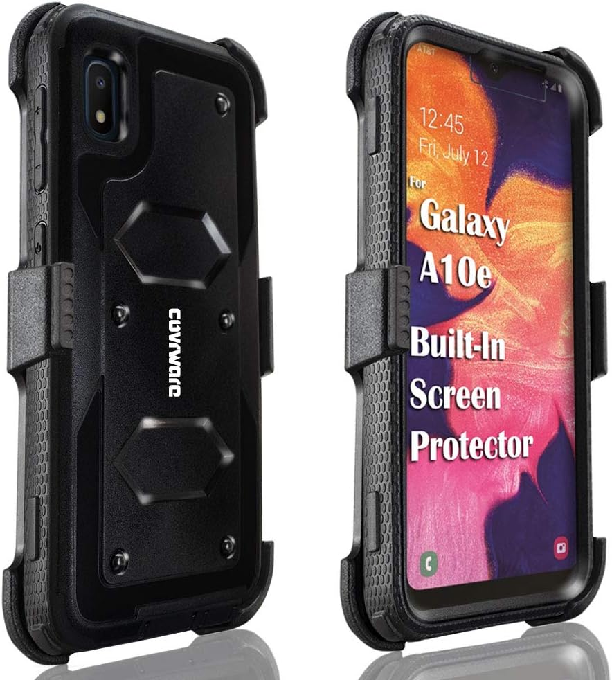 COVRWARE Aegis Series Case Compatible with Samsung Galaxy A10e with Built-in [Screen Protector] Heavy Duty Full-Body Rugged Holster Armor Case [Belt Swivel Clip][Kickstand], Black