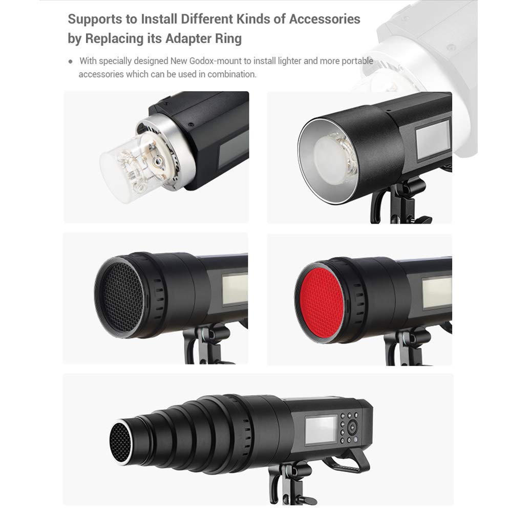 Godox AD400 Pro Flash Stroboscopique Extérieure, 400Ws 1/8000s 2,4 G TTL Flash Puissant Portable avec 2600mAh Batterie et Alimentation AC/DC, Strobe Light avec Bowens Mount et Godox Mount