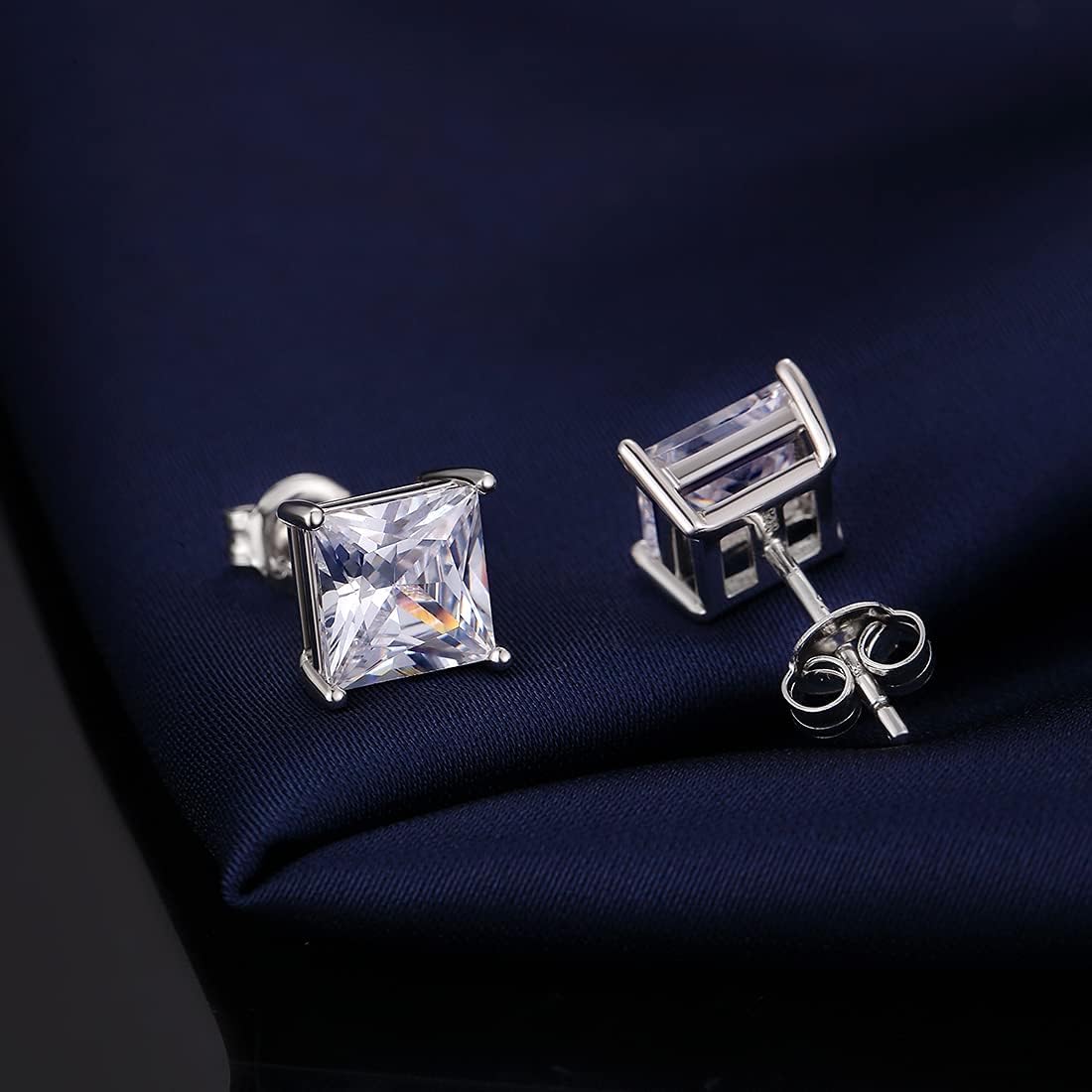 JiaYang Sparkling CZ Stud Earrings for Men & Women - Hypoallergenic Sterling Silver, Round/Square Cut 4MM-8MM Sizes - Image 5