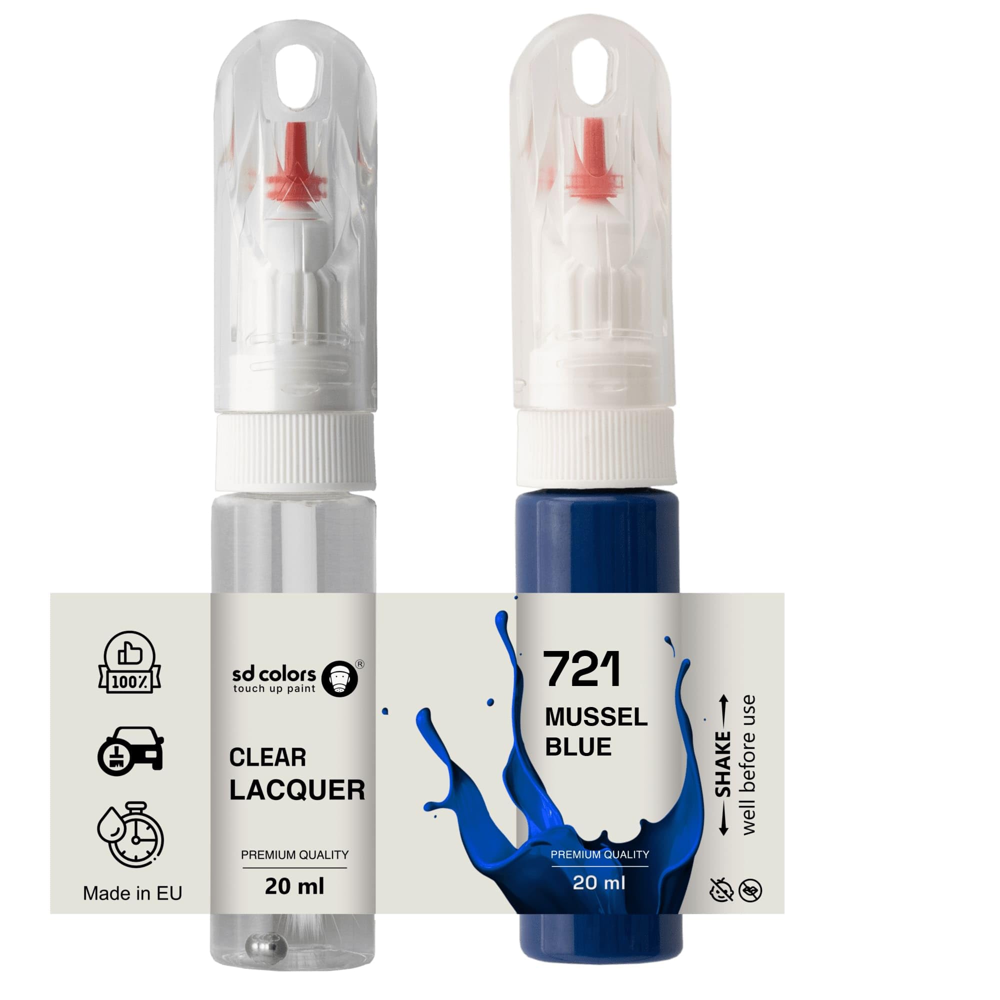 Sd Colors Paint+Lacquer Mussel Blue 721 Touch Up 20 Ml Paint Convenient Brush For Scratch Repair Fix (Paint+Lacquer)