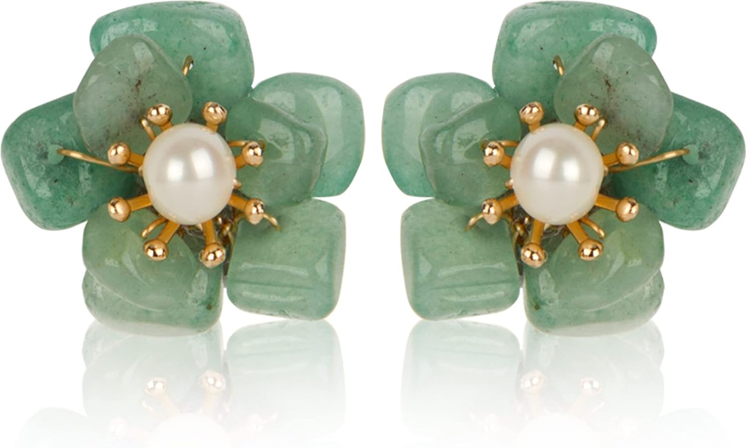 ELESAXISG Green Real Jade Stud Earrings For Women Trendy Crystal Gemstone Betsey Johnson Unique Van Cleef Dainty Emerald Jewelry Set For Girls Bling Daisy