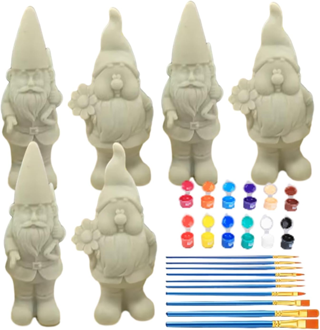 Barydat 6 Pcs Ready to Paint Gnome Unpainted Kit Christmas Paint Your Own Statue DIY