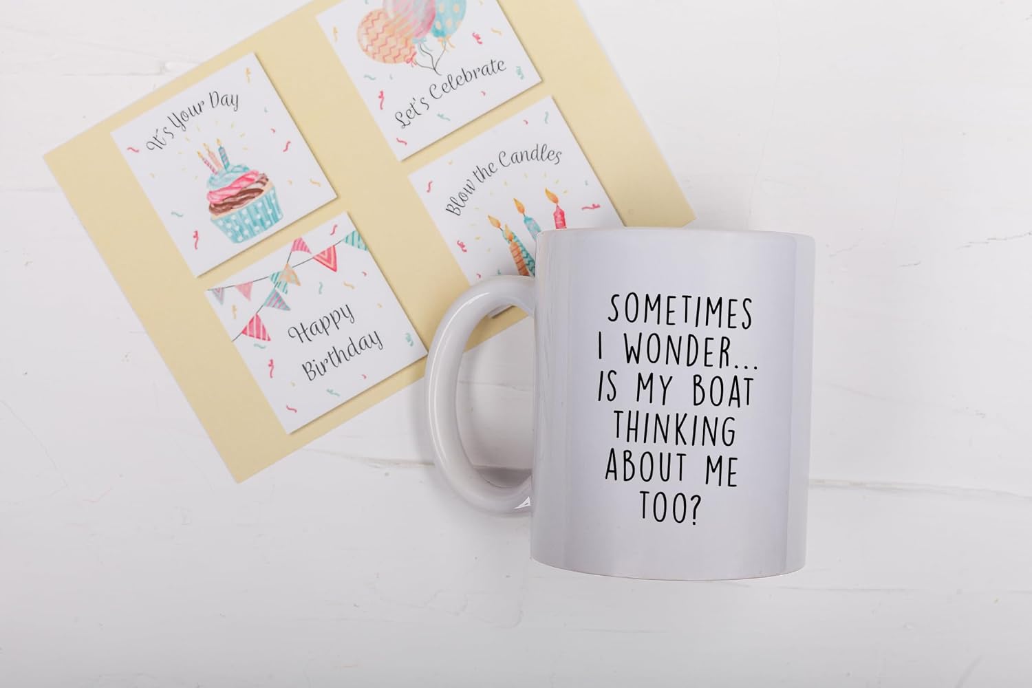 Gelid Sometimes I Wonder Is My Boat Is Thinking About Me Too - Funny Boat Captain Gift Idea for Men, Him, Husband - Best Nautical Sailor Birthday Present for Dad - 11oz White Coffee Mug Tea Cup