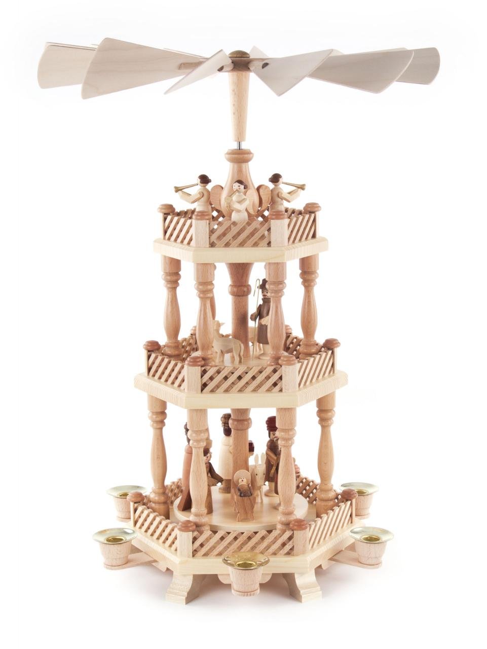 Dregeno Seiffen pyramid birth of Christ 2 Tier Cake Stand, Wood, natural, 34 x 34 x 46 cm