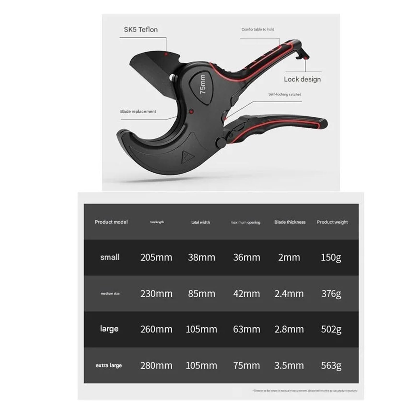 Tijeras cortatubos Quick PPR PVC PE 32-75 mm(42MM)