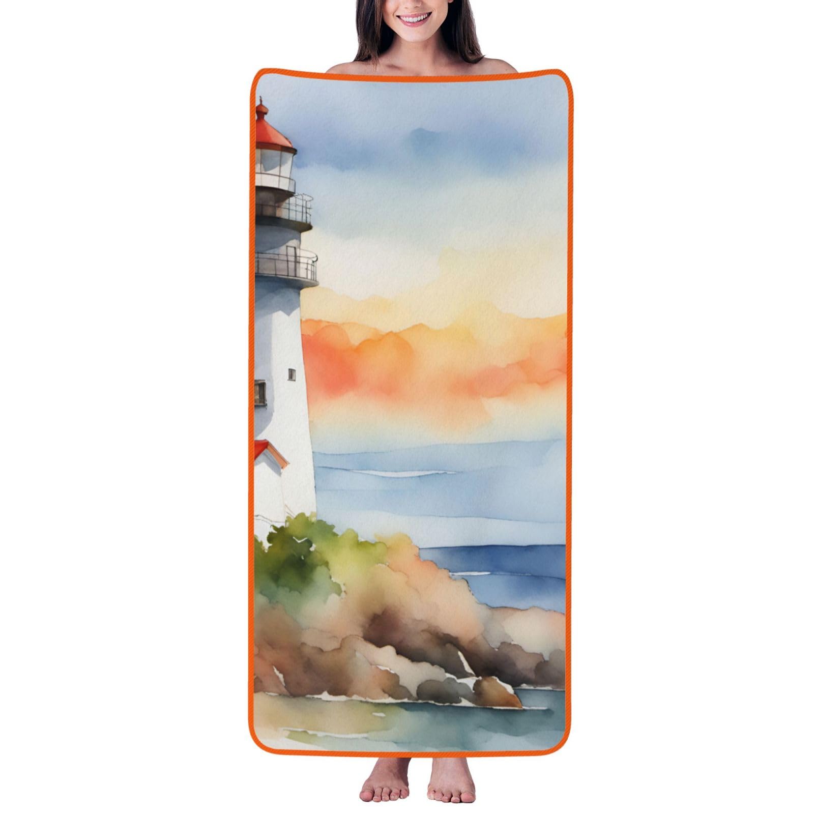 KPXXAQT Lighthouse Print Coral Velvet Bath Towel Soft Absorbent Towels Home Vacation Or Summer Gifting