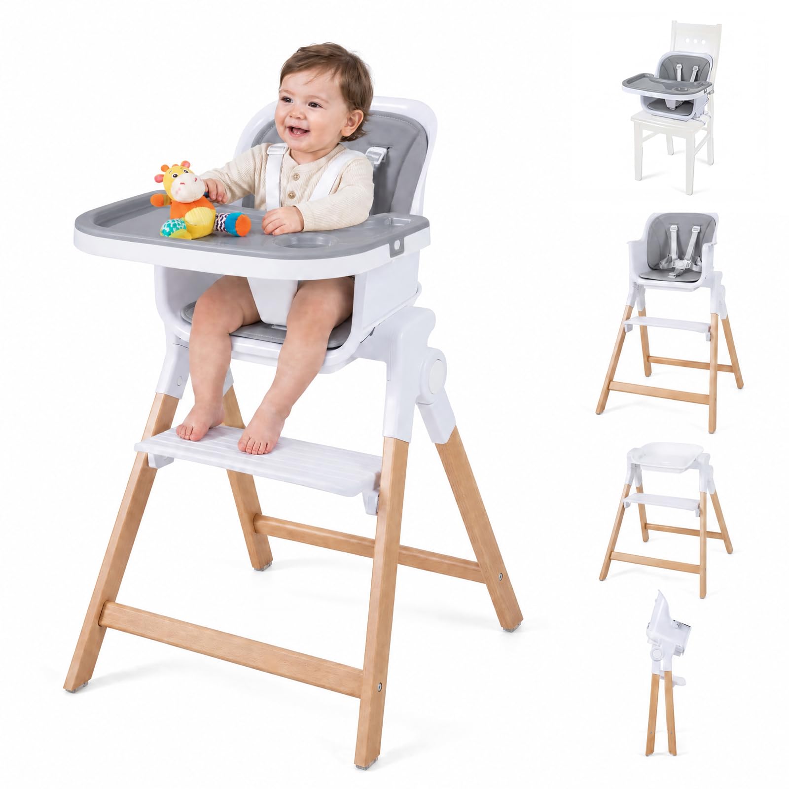 Maxmass 4 in 1 Baby High Chair, Convertible Toddler Feeding Chair (Grey)