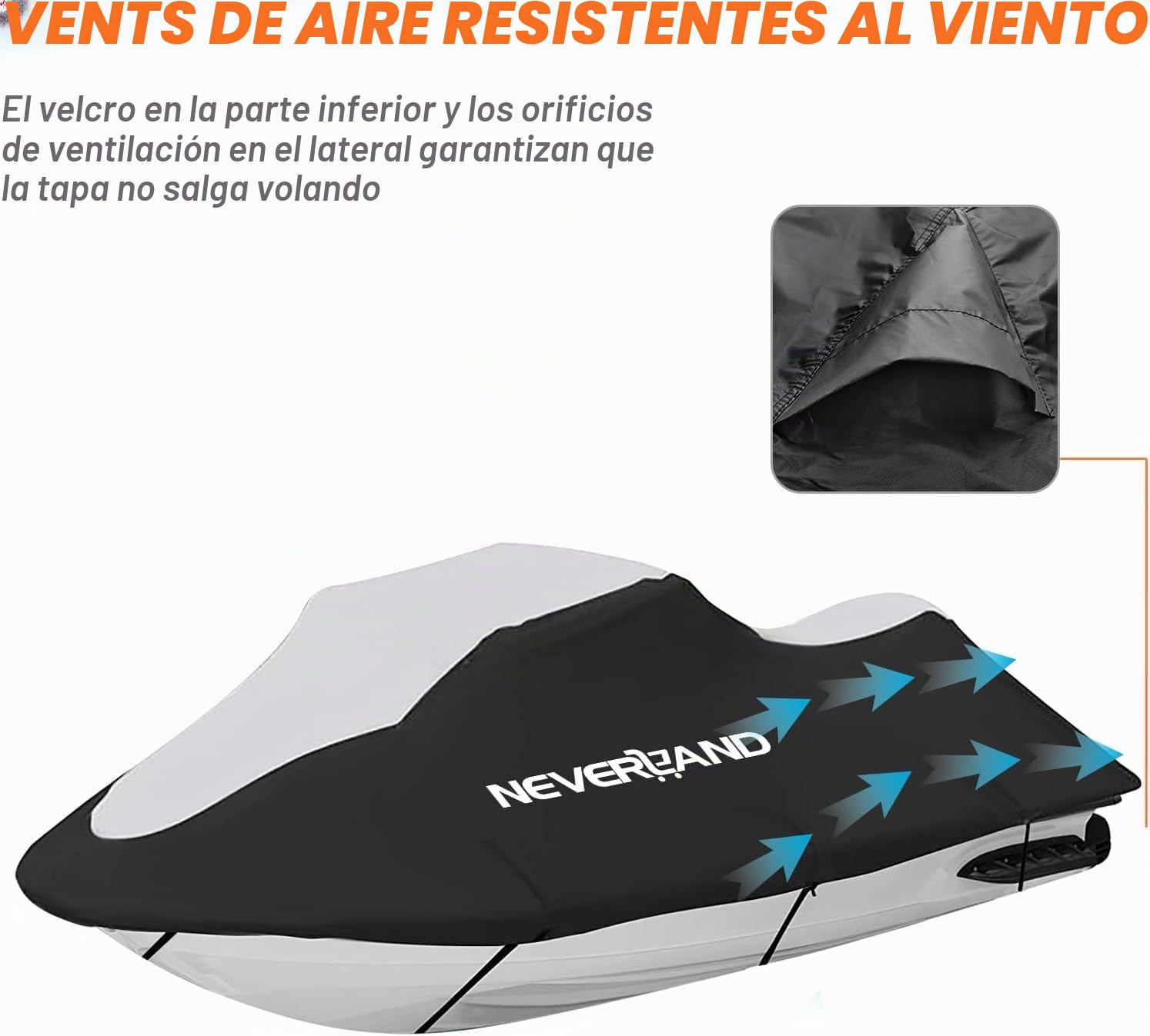 Neverland Funda para Moto acuática remolcable de 3 Asientos, Resistente al Agua, 210D con 2 Rejillas de ventilación, Grado Marino, Resistente a los Rayos UV, se Adapta hasta 145 Pulgadas