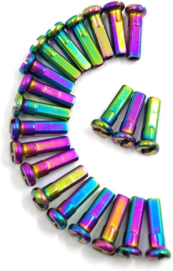 Bicycle Nipples Rainbow Brass Round Head 14G 2.0 14mm Spoke for Mountain MTB Road Bike Parts (Color : Rainbow, Size : 100PCS_14MM)