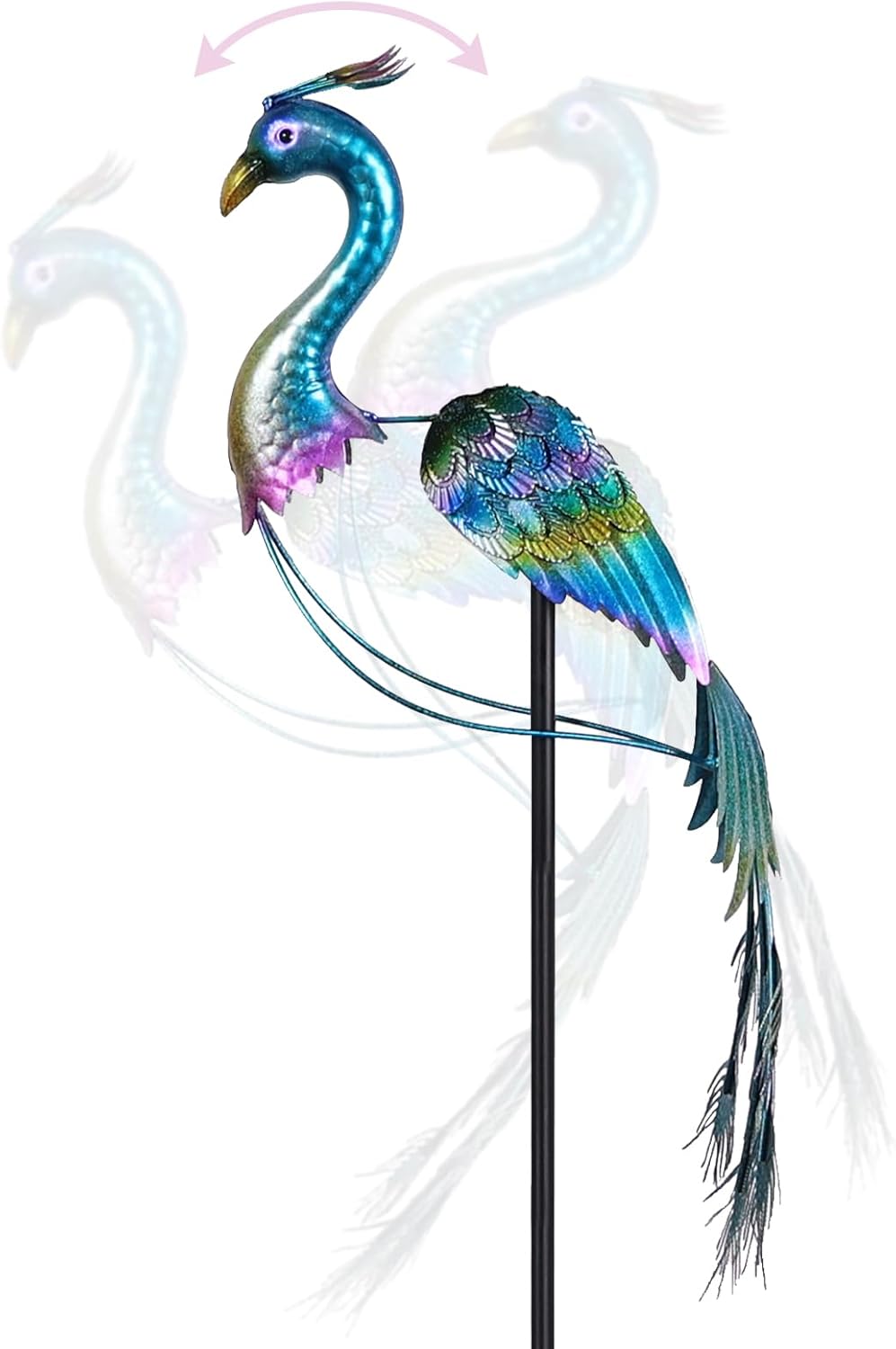 hogardeck Garden Decor for Outside, 48″ Metal Peacock Garden Stake with Rocking Motion for Yard Art, Heavy-Duty Balancing Kinetic Wind Sculpture for Lawn Porch Outdoor Decorations