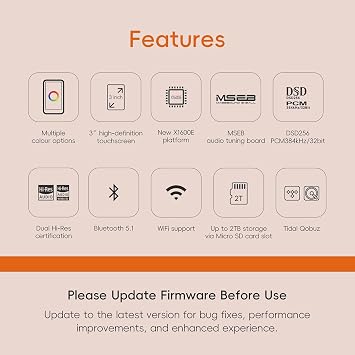 HiBy R1 HiFi MP3 Player with Bluetooth 5.1 Tidal Qobuz DSD 256 native Lossless Music Player with Touchscreen/Hi Res Audio Certified/MSEB Tuning/2TB Expanded Memory