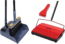JEHONN Carpet Floor Sweeper Manual with Horsehair, Broom and Dustpan Set for Home