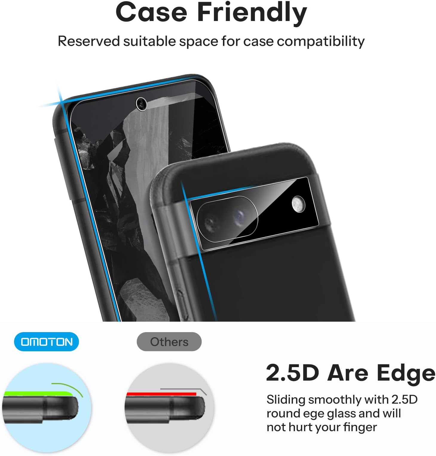 OMOTON 3+2 Pack for Google Pixel 8a Screen Protector, 3 Pack Tempered Glass Screen Protector & 2 Pack Camera Lens Protector for Pixel 8a 2024 Released 6.1-inch, Case Friendly/9H Hardness