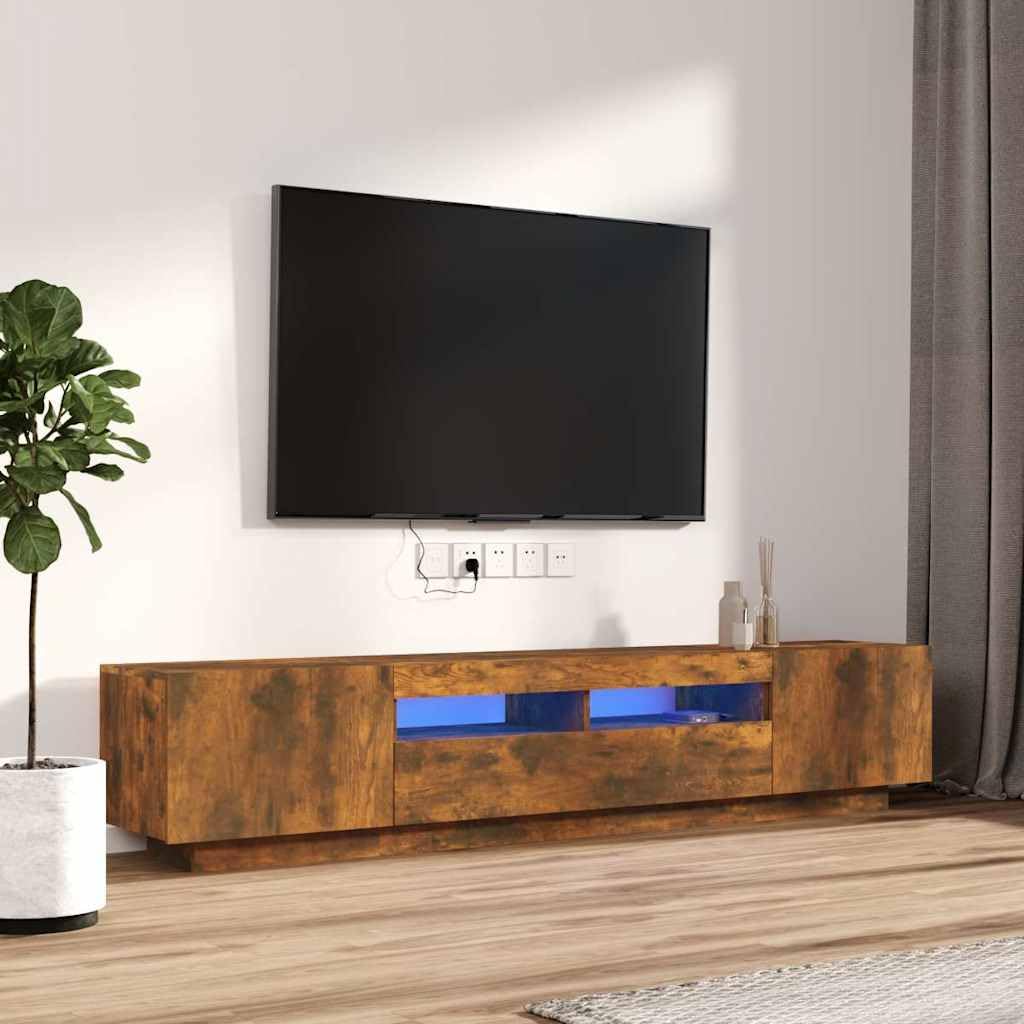 z oświetleniem LED RGB pod telewizor drewnopochodny Brąz