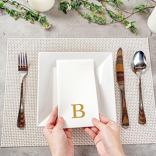 Restaurantware Paper Napkins Pack of 50 Gold Letter B Linen-Feel Disposable Guest Towels 15.75 x 7.87 Inches, Elegant Airlaid Gold Printed Design White Napkins with Monogram for Events by Restaurantware - Image 5