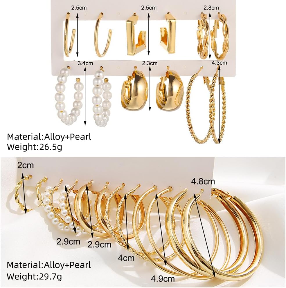 41Pairs Gold Hoop Earring Sets for Women, Fashion Chunky Pearl Earrings Multipack Twisted Statement Earring Pack Small Pearl Earrings for Gift ﻿ - Image 2
