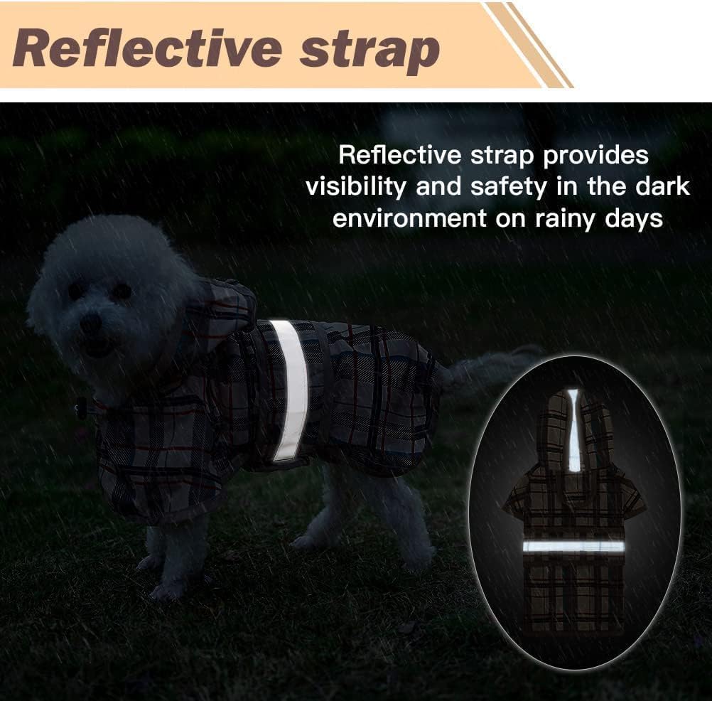 KOOLTAIL Hunde-Regenmantel mit Kapuze, Slicker-Poncho mit Leinenloch, Regenmantel für kleine und mittelgroße Hunde, wasserdichte Hunde-Regenjacke mit reflektierendem Streifen, verstellbare