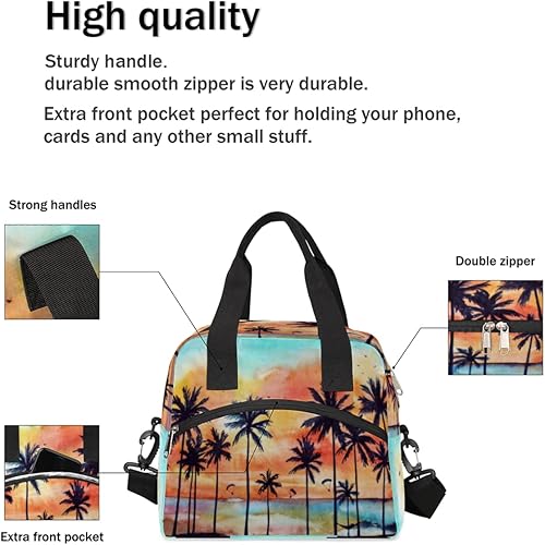 Miniatura 4 de Bolsa de almuerzo aislada para mujeres y hombres palmera mar océano pájaros lonchera reutilizable bolsa de almuerzo grande para el trabajo picnic
