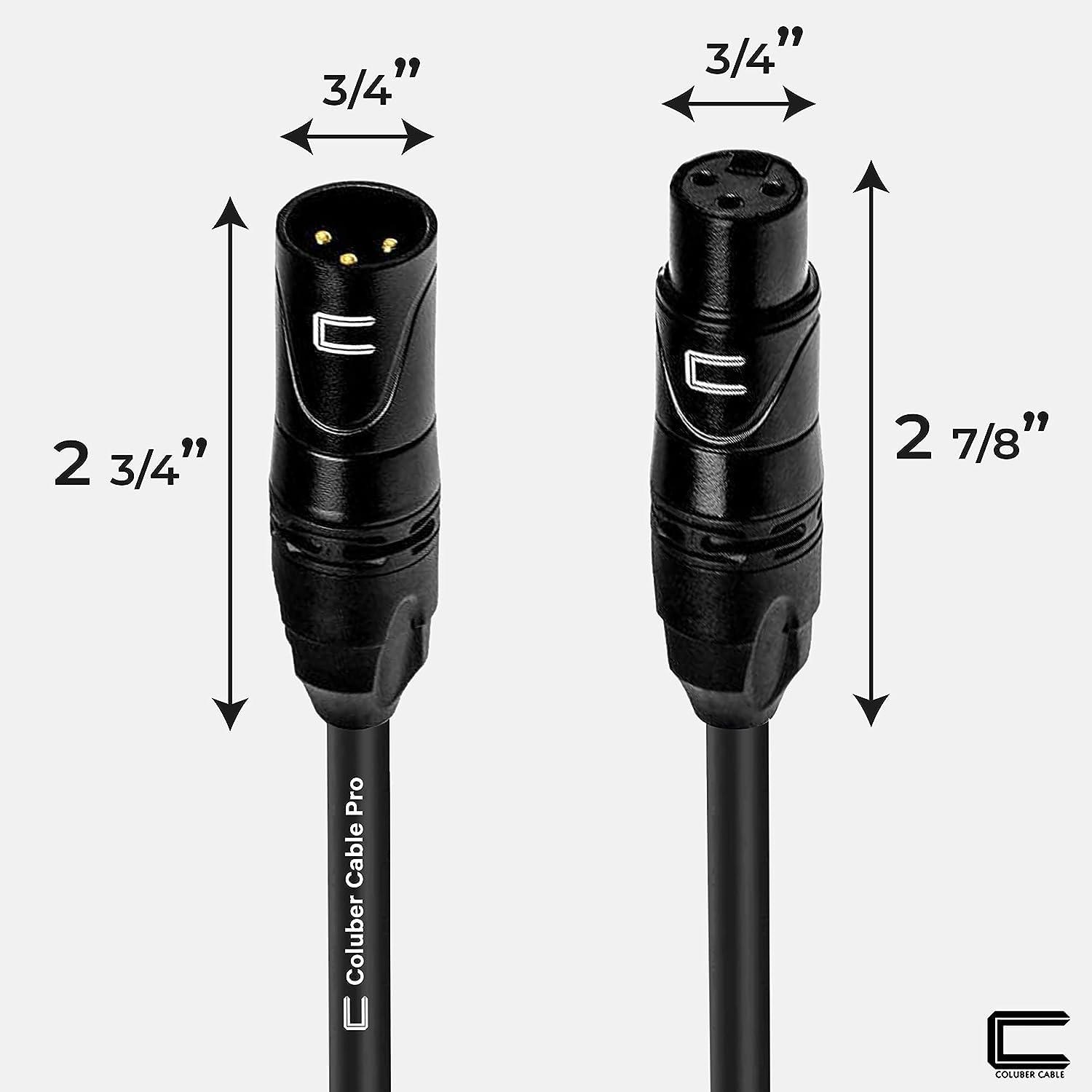 2 Pack XLR Cables Male to Female 0.5 Feet (6 inches) Black - Audio Cable for Studio Microphone or DSLR Camera