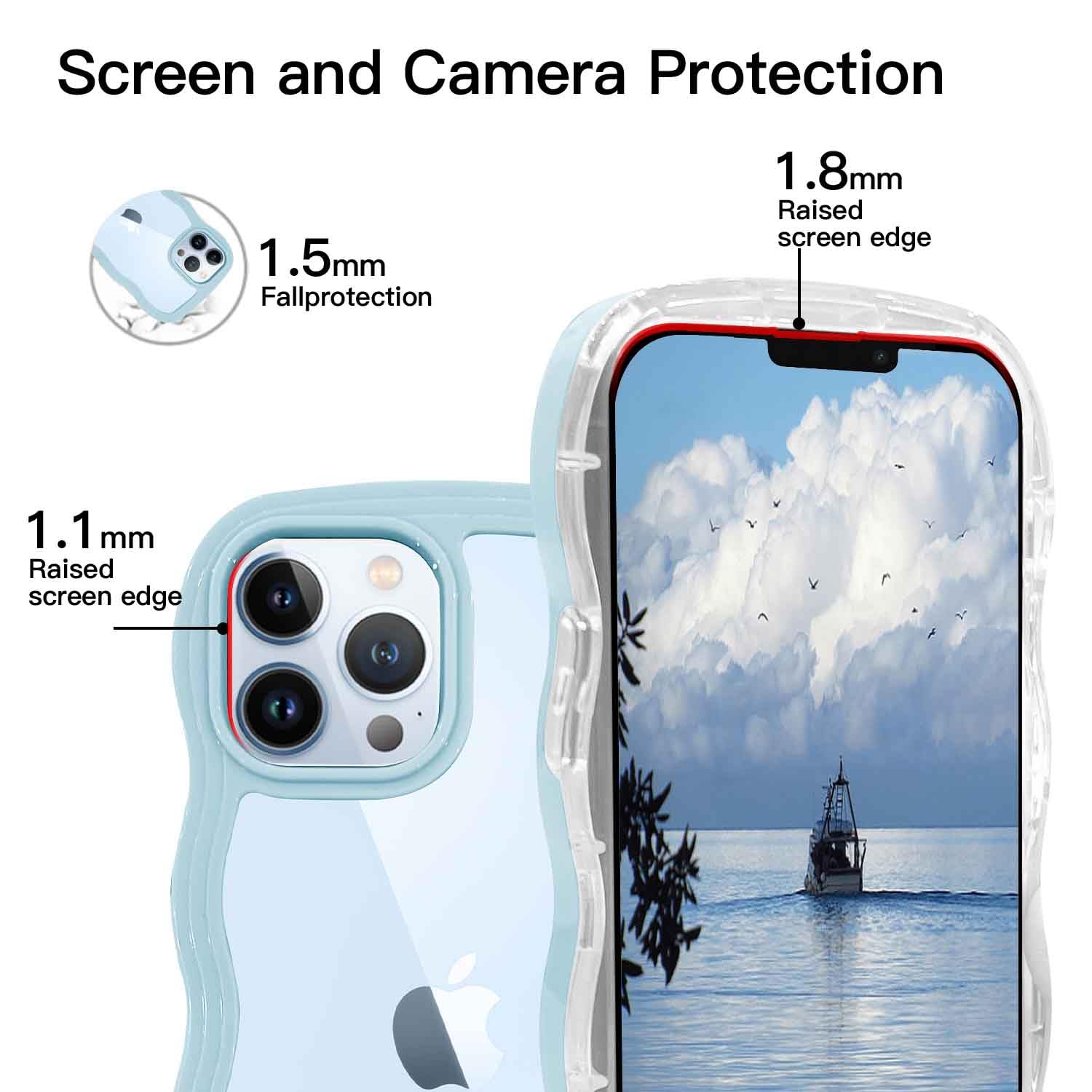 ORDA Cute Wave Frame PC Phone Cover for Women & Girls - Compatible for iPhone 11 Pro - 6.5in Blue, for iPhone 11 Pro Max 6.5" - Image 2