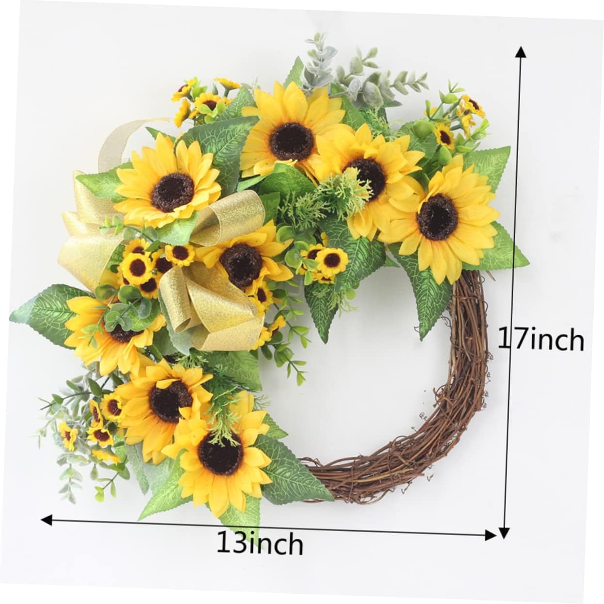 Cabilock Artificial Sunflower Garland Greenery Front Door Wreath Floral Decor for Home