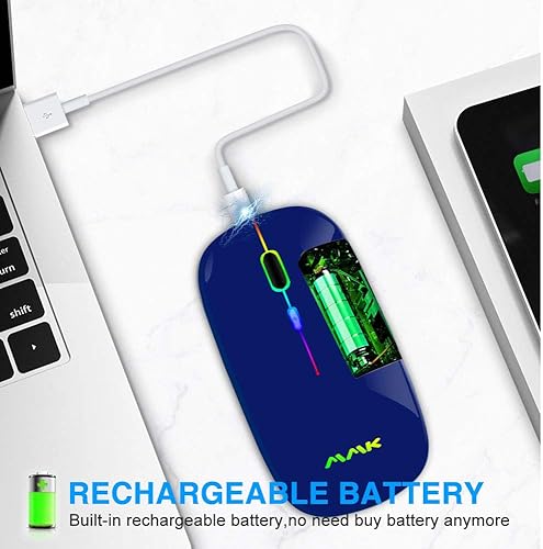 Miniatura 5 de Mouse con Bluetooth delgado de doble modo, inalámbrico y recargable (receptor Bluetooth 5.0 + 2.4 G), mouse portátil de 1600 DPI para MacBook,