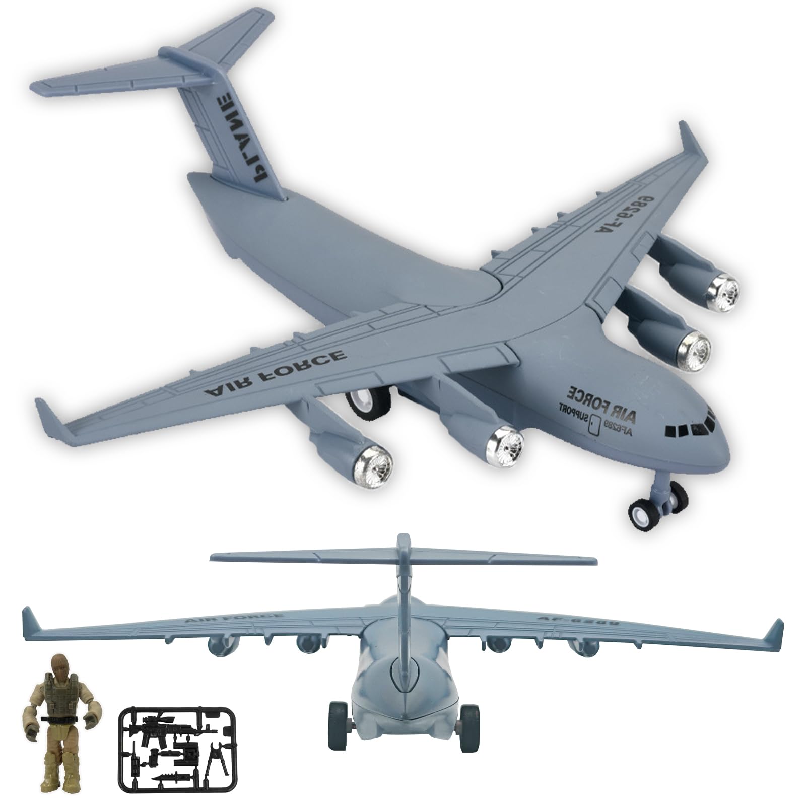 OTONOPI Diecast Plane Model Airplane with Army Man Pull Back and Let Go Model C17 Alloy Transportation Aircraft Military Air Force with Lights and Sounds Toy Gift for Boys and Girls Age 3+