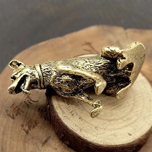 Miniatura 2 de Yeahii Estatua de perro de la suerte de metal de latón pequeño adorno de cachorro de lobo de escritorio chino decoración de té para mascotas