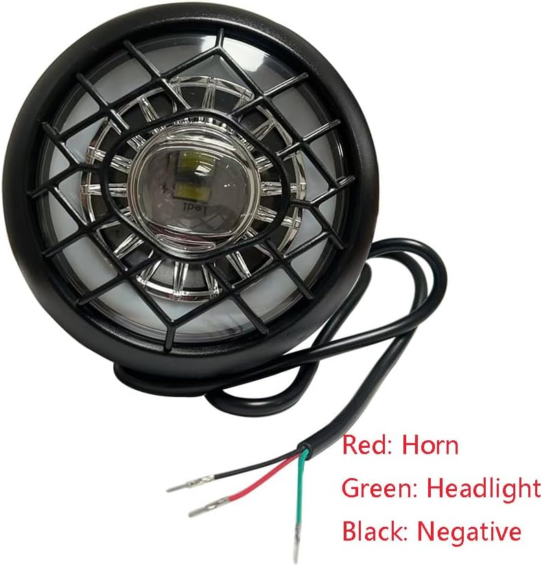 Bike Headlight, 36V-48V, 3-Pin Connector, Black Housing,Ebike Front Light with Horn,LED Lamp for Electric Bicycle