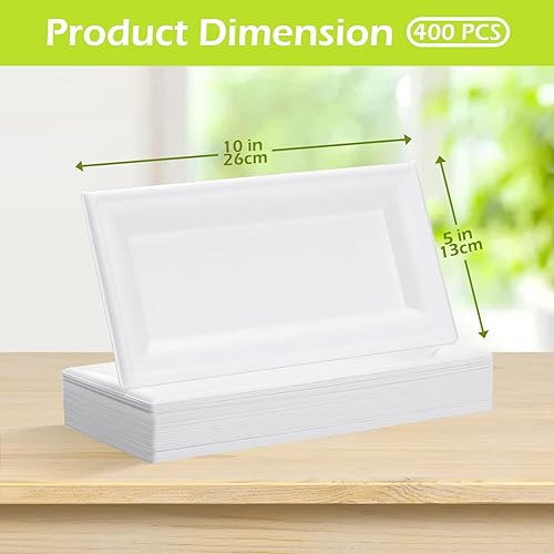 Miniatura 2 de Tanlade 400 platos rectangulares desechables de 5 x 10 pulgadas, platos para servir a granel, platos rectangulares de fibra de bagazo de caña de