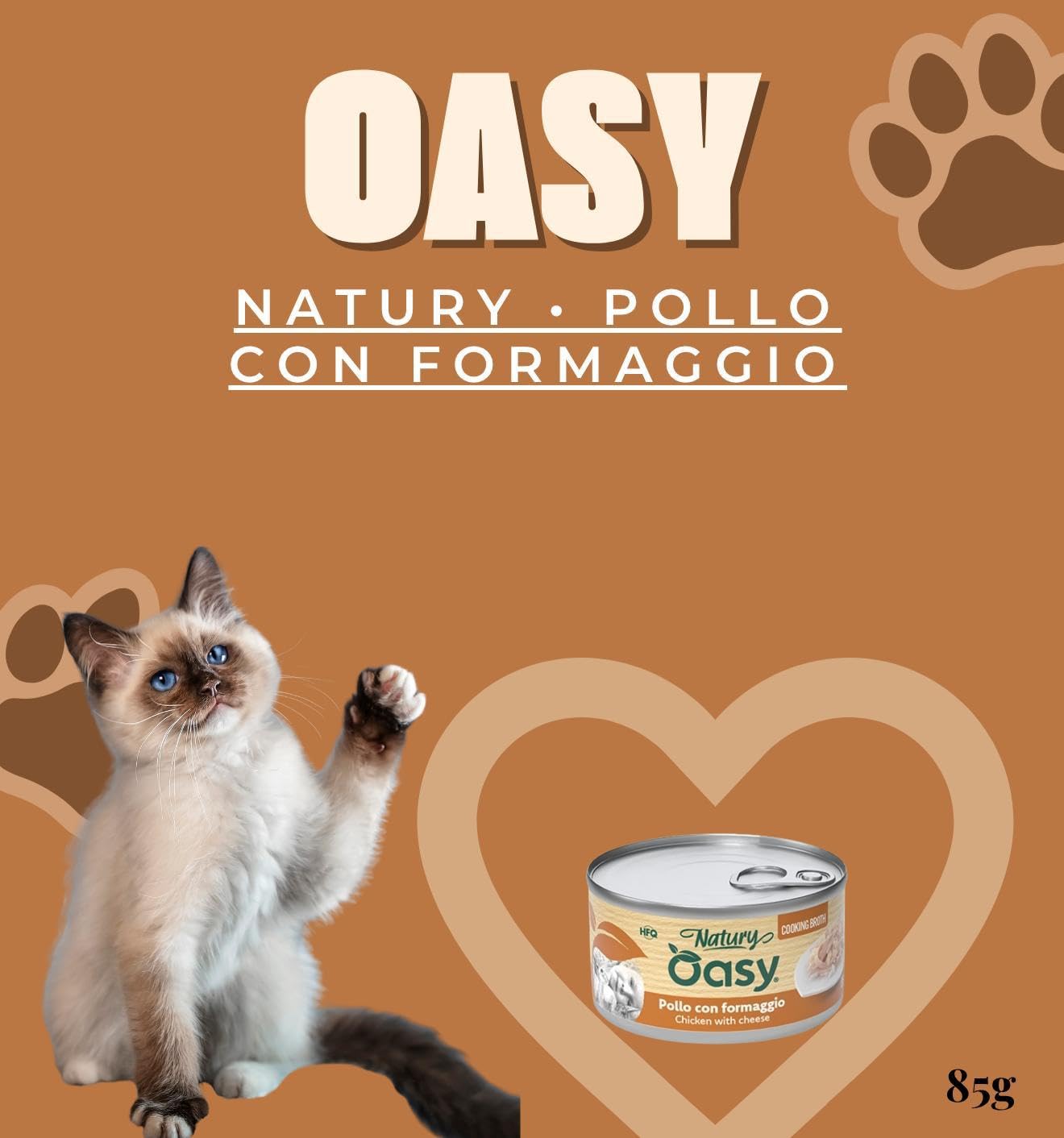 Oasy Húmedo Gato Natury Cooking Broth Sabor Pollo con Queso, suaves filos naturales en caldo de cocción para gatos adultos de todos los tamaños y razas | 12 latas de 85 gramos cada una.