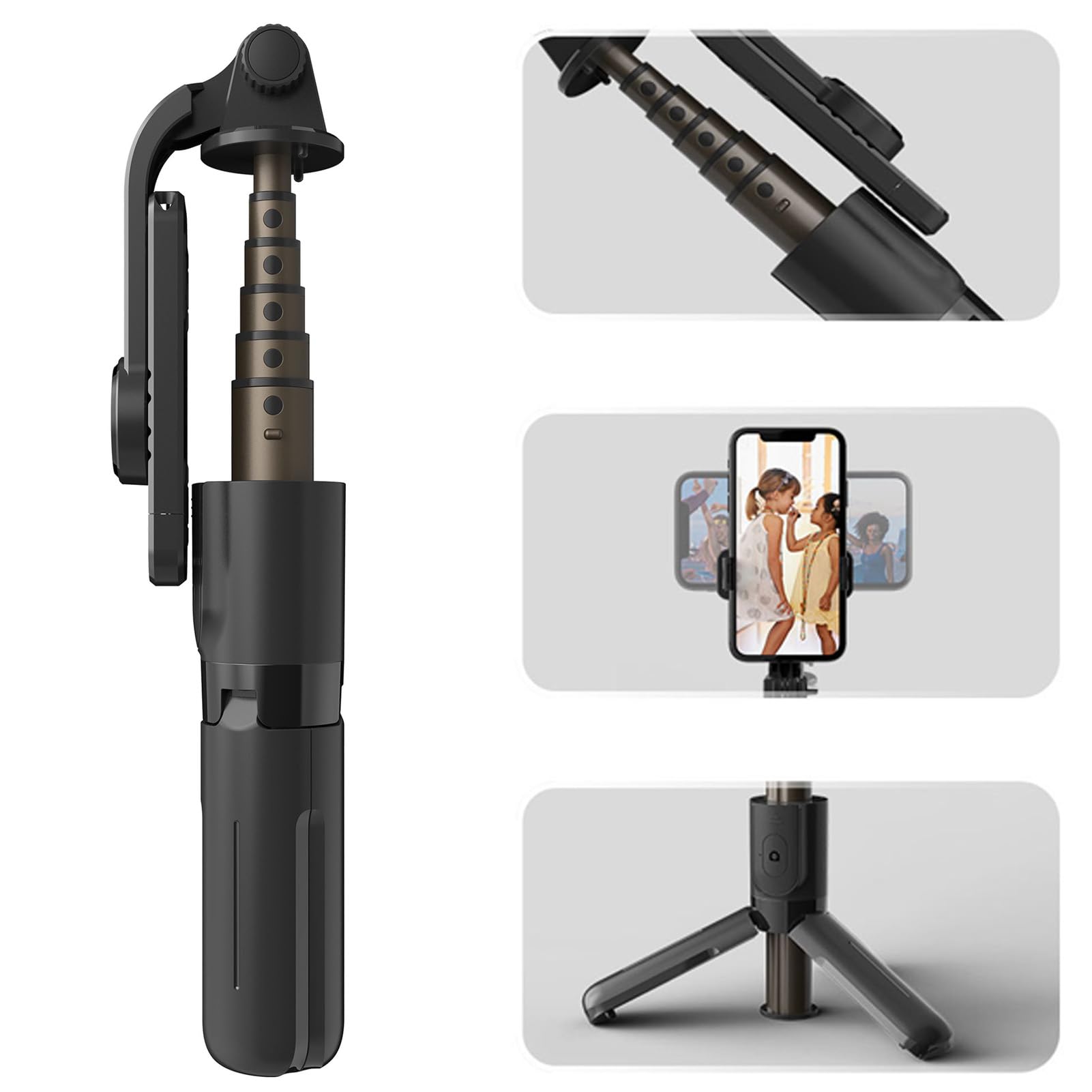 Stabilizzatore per Selfie Stick per Telefono con Telecomando, Treppiede con Rotazione a 360° per Registrazione Video in Streaming Live, Asta in Lega di Alluminio Estensibile da