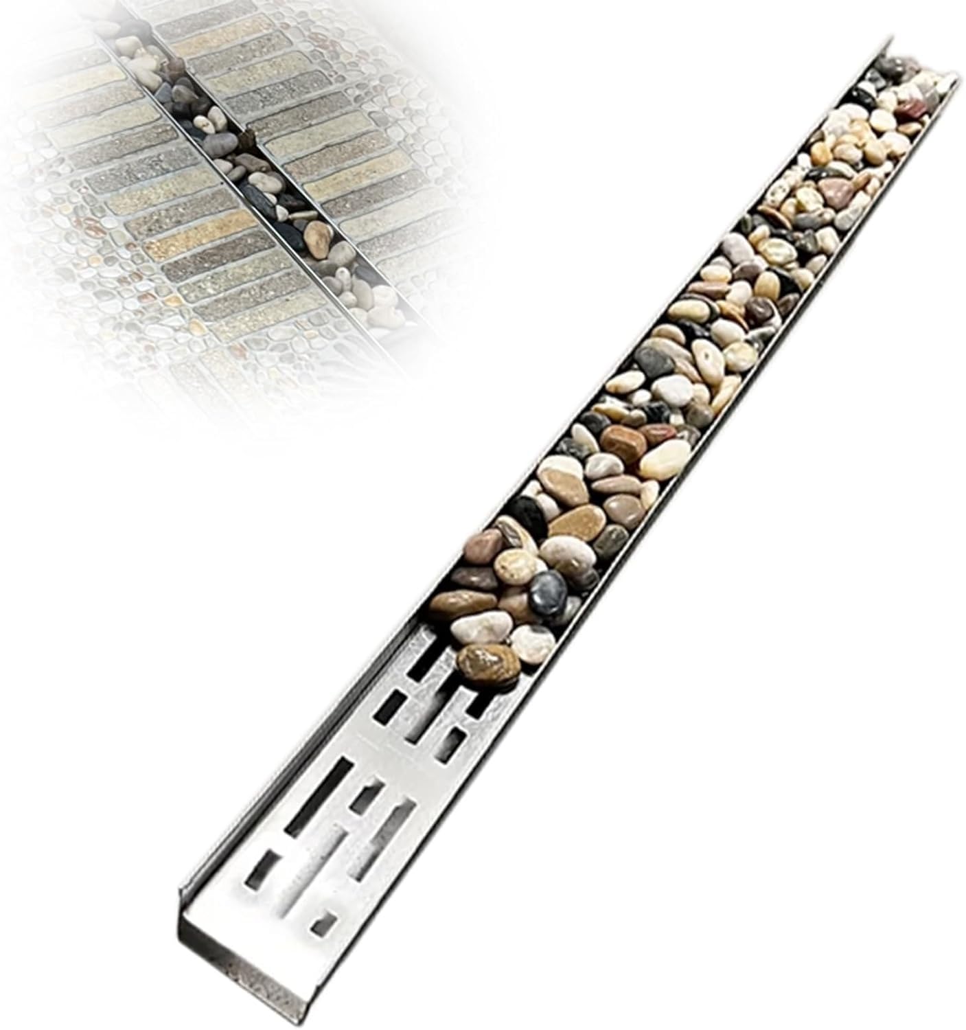 Cobblestone - Cubiertas de rejilla de drenaje para canal de 1 m, kit de rejilla de drenaje de metal para gestión del agua de lluvia, dimensiones (ancho x alto) 15 x 6,5 cm / 5.9in x2.5in