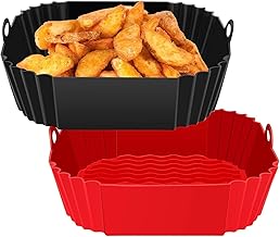 2 PCS Square Silicone Air Fryer Liners - 8 Inch Reusable Air Fryer Pot - Air Fryer Accessories - Air Fryer Inserts for 4 to 7 QT Oven Microwave Accessories (Multicolour)